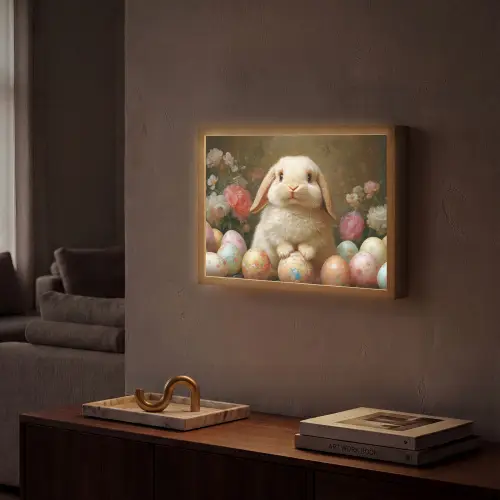 Konijn - Paaseieren - Stilleven Light Box met batterij (Wandlamp) middel -sfeer1