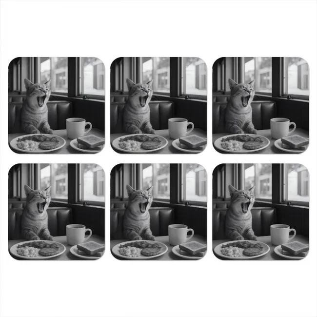 Onderzetter - Kat - Koffie - Brood - Zwart