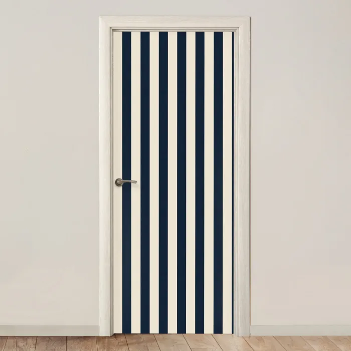 Verticale strepen - Blauw - Crème deurposter klein 289 -3d_beige