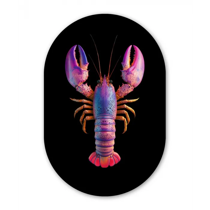 Kreeft - Paars - Roze - Zwart - Stippen - Lila Wandcirkel Ovaal Glas middel -3d