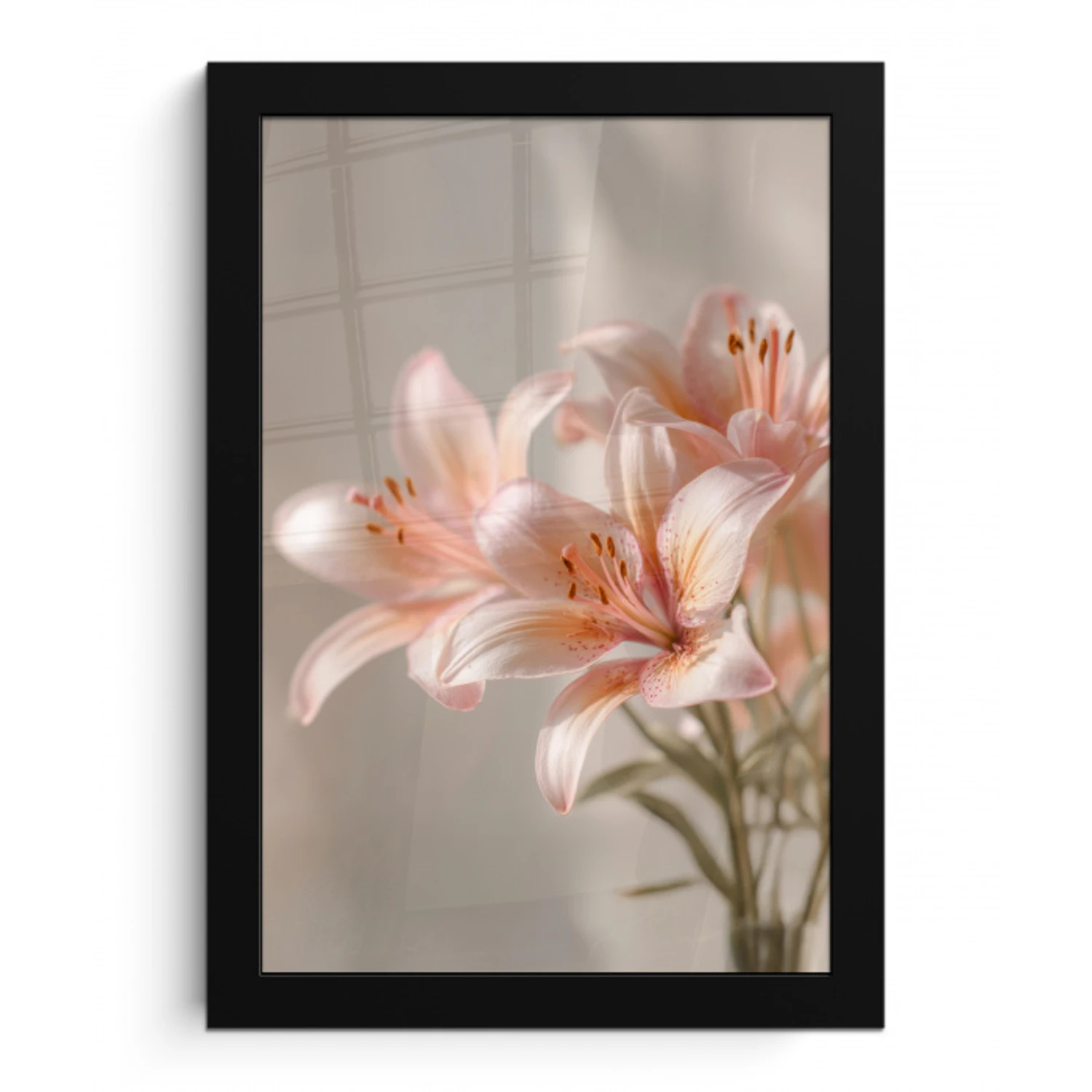 Lelies - Meeldraden - Roze - Wazig fotolijst zwart zonder passe partout klein -3d