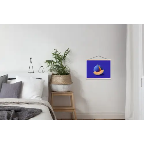 Meloen - Blauw - Oranje - Kunstzinnig textielposter latten blank klein -woonkamer