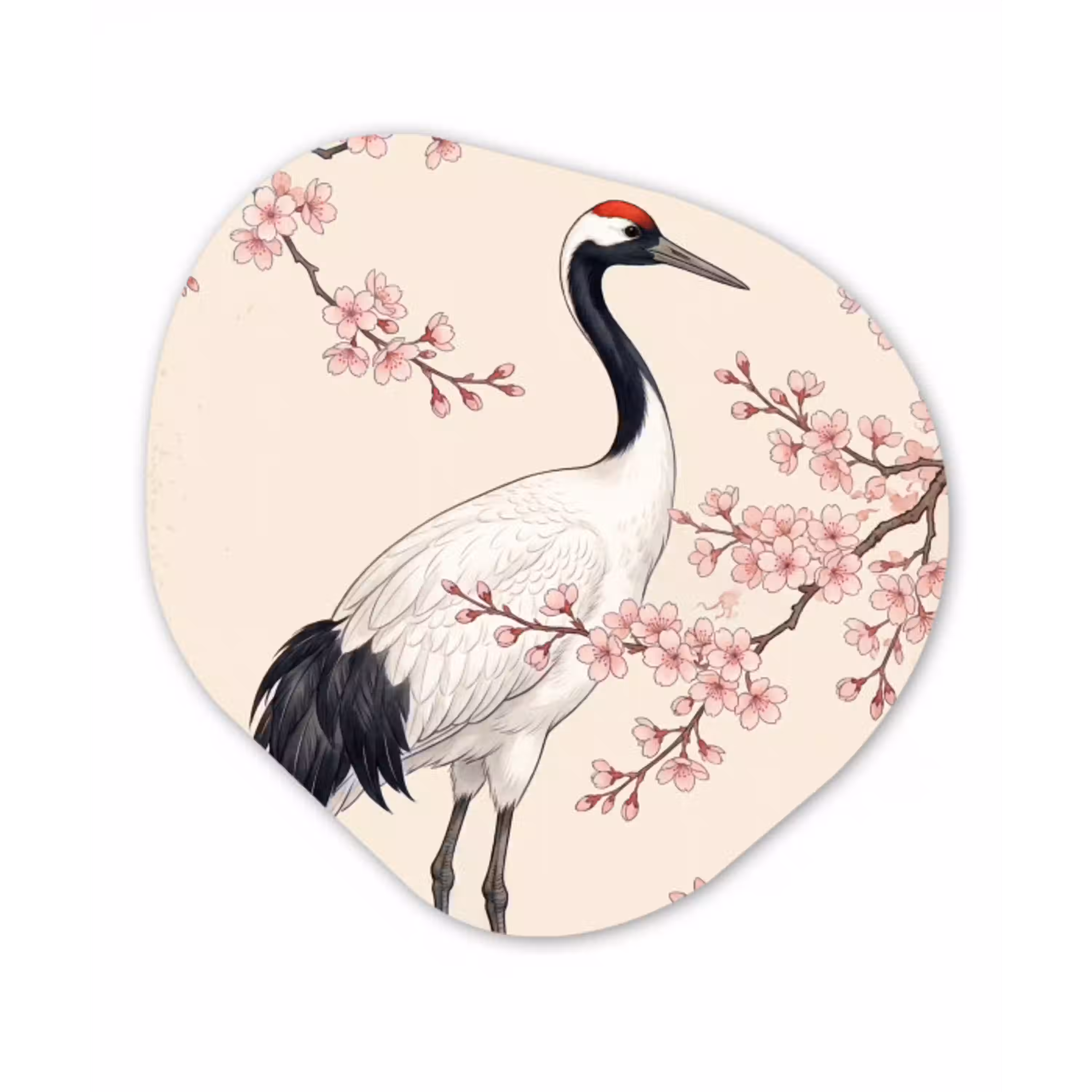 Aziatisch - Kraanvogel - Beige Wandcirkel Organisch Forex 3mm klein -3d