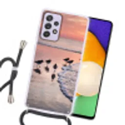 Meeuwen - Strand - Zee - Roze Hoesje Samsung Galaxy A52 5G met koord klein -sfeer1