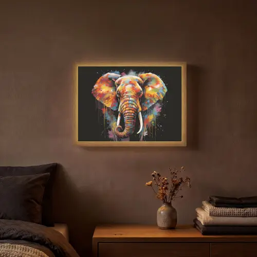 Olifant - Graffiti - Zwart - Dieren - Kleuren Light Box met batterij (Wandlamp) middel -sfeer4