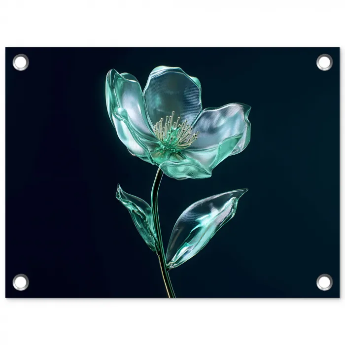 Bladeren - Bloem - Glazen - Donkerblauw tuinposter los doek klein -3d