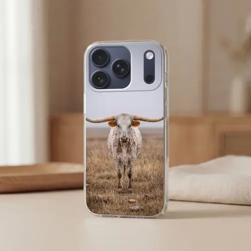 Longhorn - Grasveld - Dier Telefoonhoesje iPhone 17 Pro klein -sfeer2