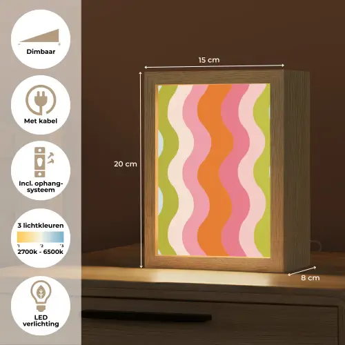 Banen - Golven - Kleurrijk - Verticaal Light Box met kabel (Tafellamp) klein -USP_NL