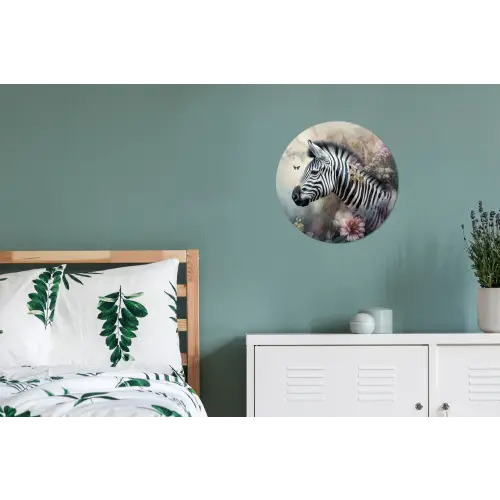 Zebra - Wilde dieren - Vlinder - Bloemen Wandcirkel aluminium klein -slaapkamer