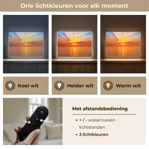 Zonsondergang - Zee - Lucht - Oranje - Horizon - Water Light Box met batterij (Wandlamp) middel -USP_lichtkleurNL