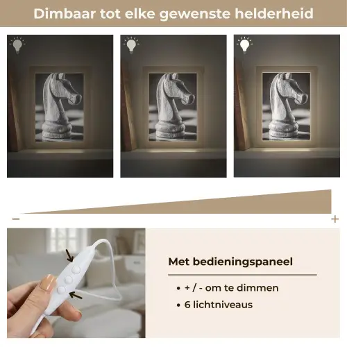Paard - Hout - Schaalbord - Zwart Light Box met kabel (Tafellamp) klein -USP_dimbaarNL