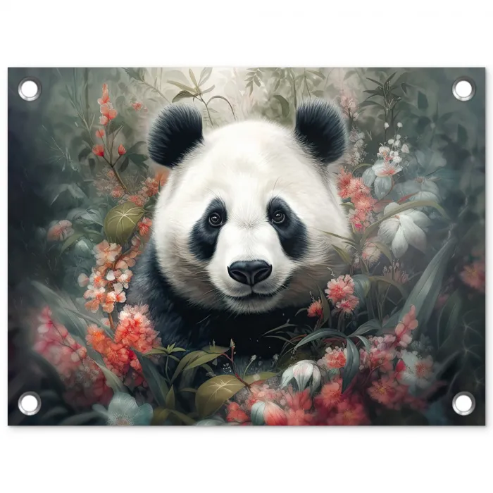 Panda - Wilde dieren - Bloemen - Natuur tuinposter los doek klein -3d