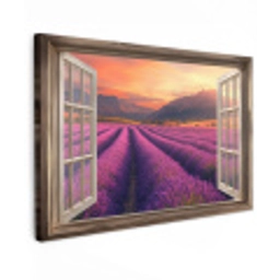 Doorkijk - Lavendel - Landschap - Bloemen - Paars Tuinposter op houten frame 2 cm dik klein -3d