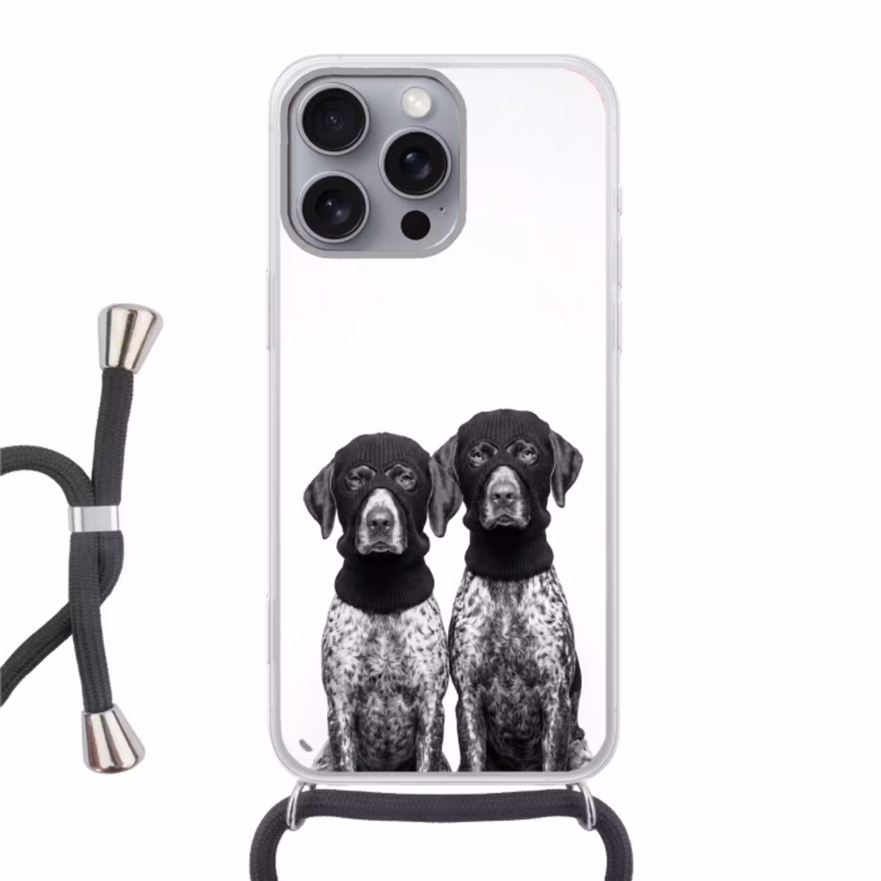 Honden - Bivakmuts - Zwart - wit Hoesje iPhone 16 Pro Max met koord klein -3d