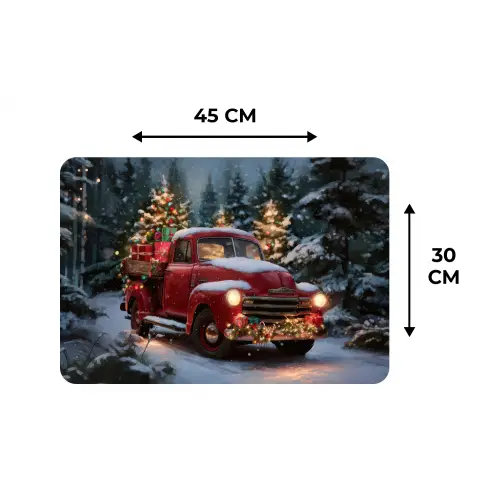 Kersttruck - Sneeuwbos - Rood Placemat vinyl groot -specs