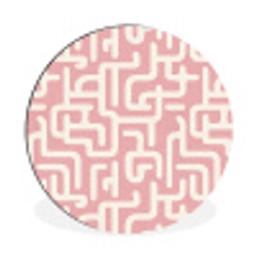 Doolhofpatroon - Roze - Wit - Abstract Wandcirkel aluminium klein 190 -3d
