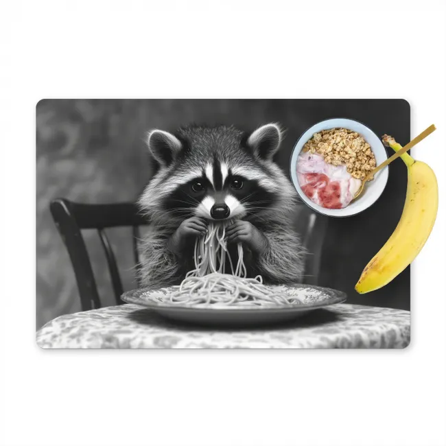 Wasbeer - Cute - Pasta - Tafelkleed - Zwart - Wit Placemat vinyl groot -zzzproduct_Kitchenyeah-website