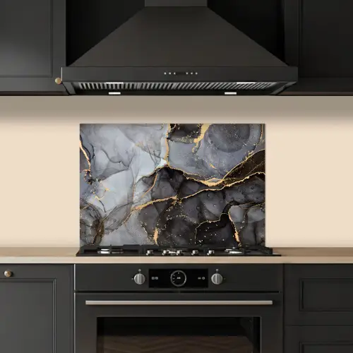 Marmer - Abstract - Goud - Grijs keuken achterwand spatscherm klein -sfeer1