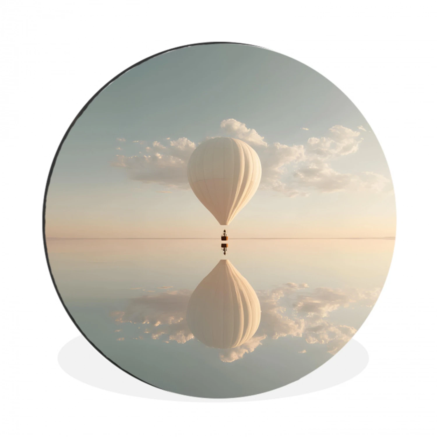 Luchtballon - Wolken - Water - Blauw Wandcirkel aluminium klein -3d