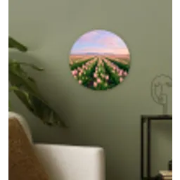 Tulpen - Landschap - Roze Wandcirkel kunststof plaat 5mm dik klein -sfeer3