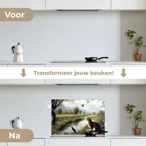 Kat - Beekje - Weide keuken achterwand spatscherm klein -voor_na_NL