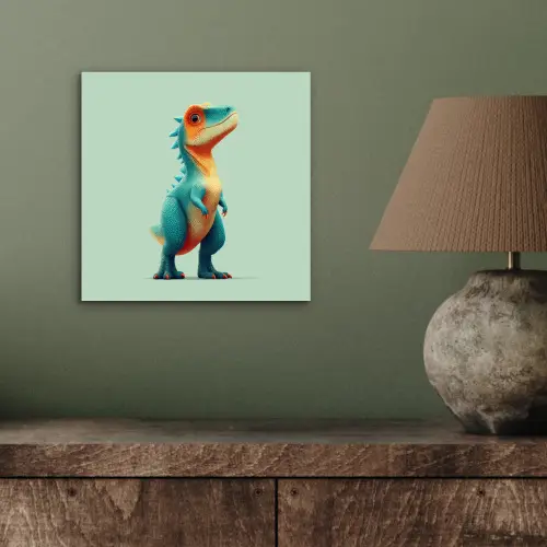 Cartoon - Dino - Oranje - Stekels aluminium wit klein -sfeer2