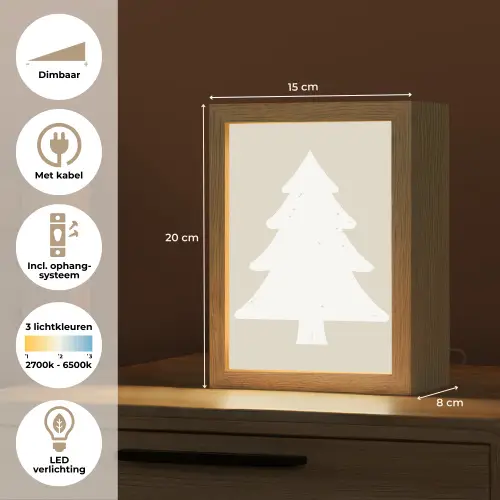 Japandi - Kerstboom - Beige - Kerstversiering Light Box met kabel (Tafellamp) klein -USP_NL
