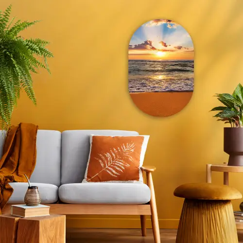 Strand - Zonsondergang - Zee - Wolken - Horizon Wandcirkel Ovaal Forex klein -sfeer4