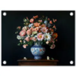 Hout - Vaas - Kleuren - Bloemen tuinposter los doek klein -3d