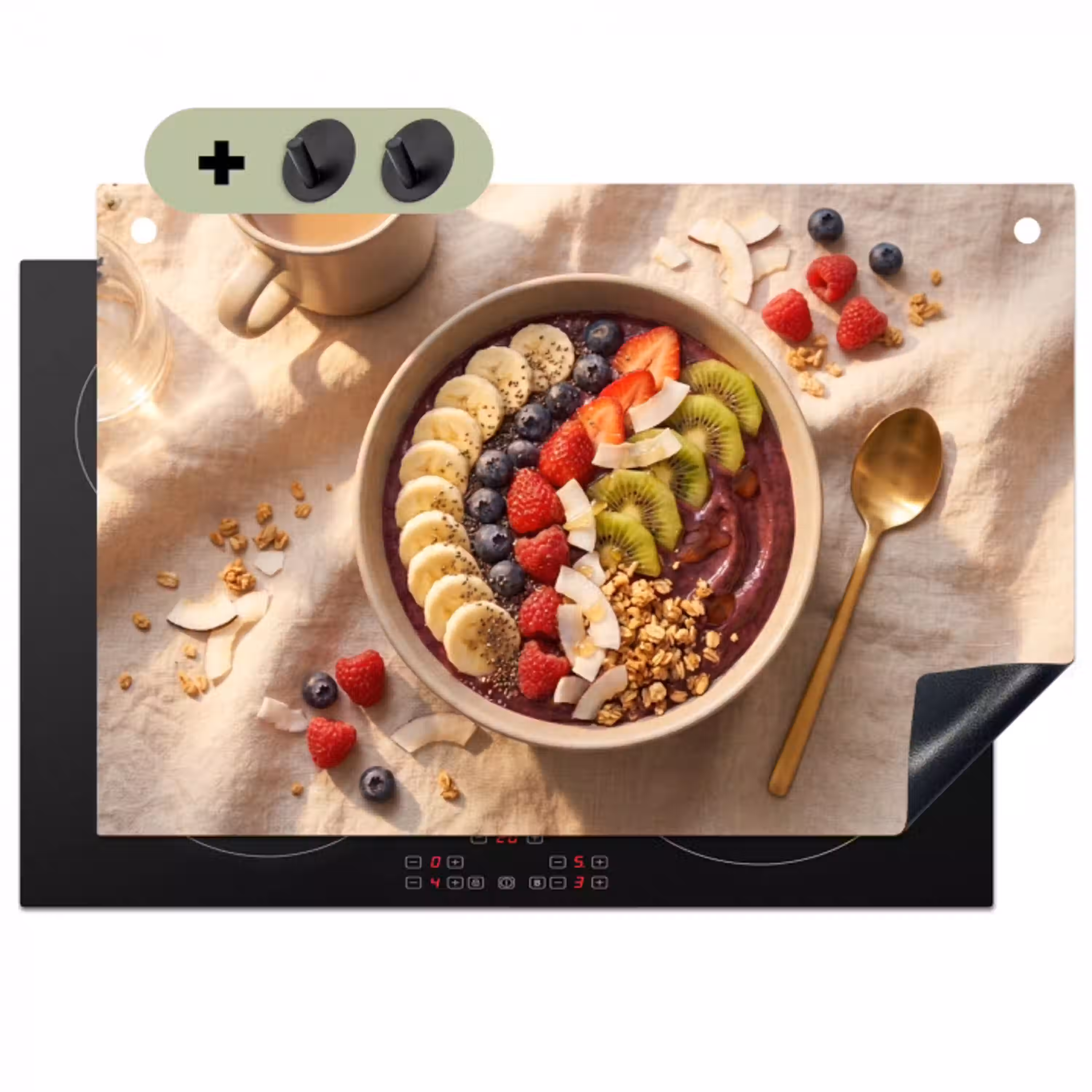Eten - Ontbijtkom - Fruit - Gezond - Kleurrijk Inductie beschemer met haakjes klein -3d