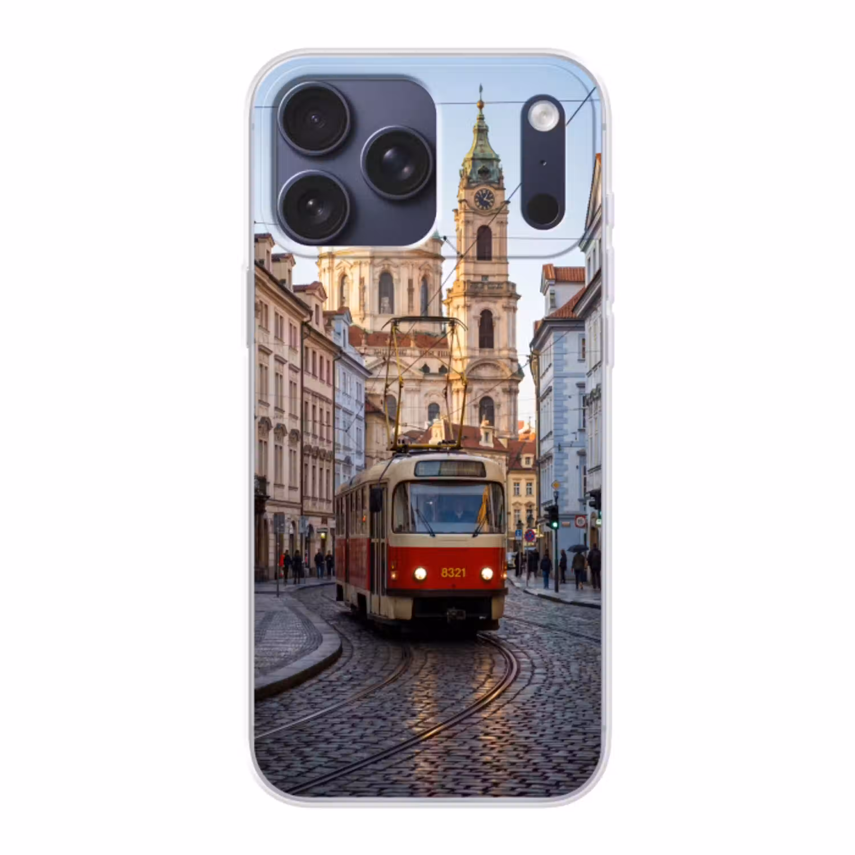Tram - Straat - Stadsgezicht - Klassiek - Rood Telefoonhoesje iPhone 17 Pro Max klein -3d