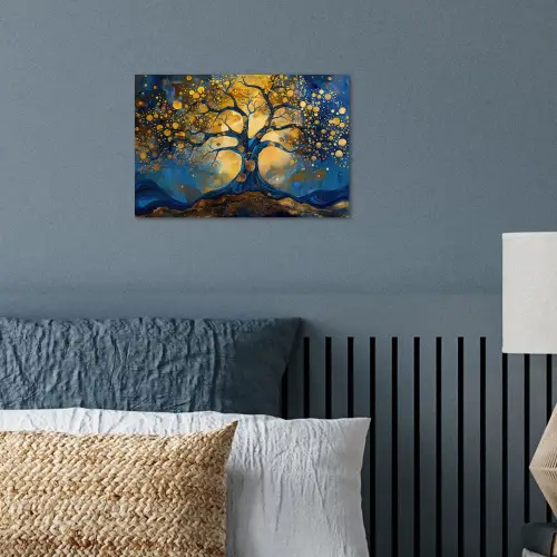 Boom - Levensboom - Blauw - Goud poster papier klein -sfeer2