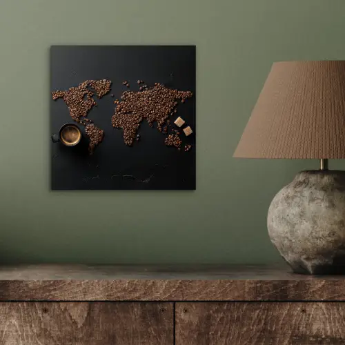 Wereldkaart - Espresso - Zwart aluminium wit klein -sfeer2