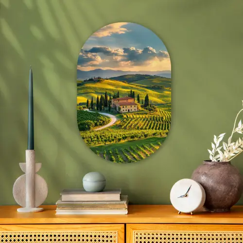 Toscane - Landschap - Wijngaarden Wandcirkel Ovaal Forex klein -sfeer2