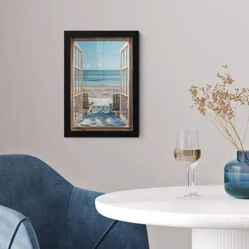 Doorkijk - Strandstoelen - Duinen - Zee - Natuur fotolijst zwart zonder passe partout klein -sfeer4