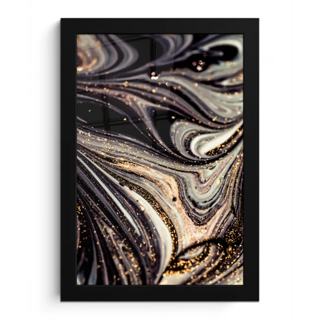 Marmerlook - Zwart - Goud - Wit - Glitter - Marmer fotolijst zwart zonder passe partout klein -3d