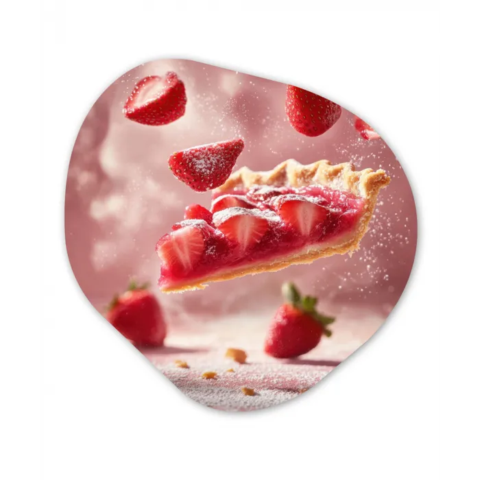 Aardbei - Taart- Eten - Roze Wandcirkel Organisch Aluminium middel -3d