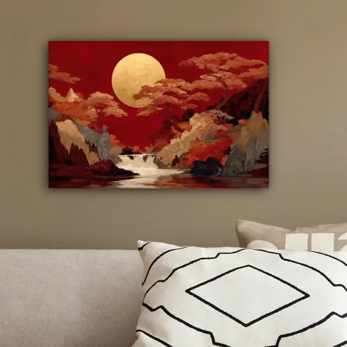 Volle maan - Landschap - Waterval canvas 2cm klein -sfeer3