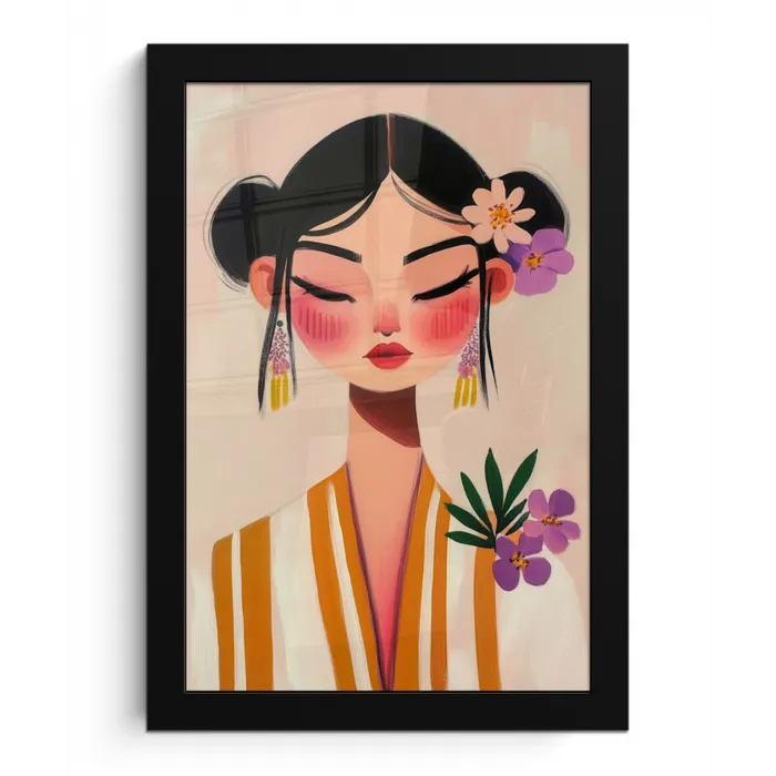 Vrouw - Bloemen - Pastel fotolijst zwart zonder passe partout klein -3d