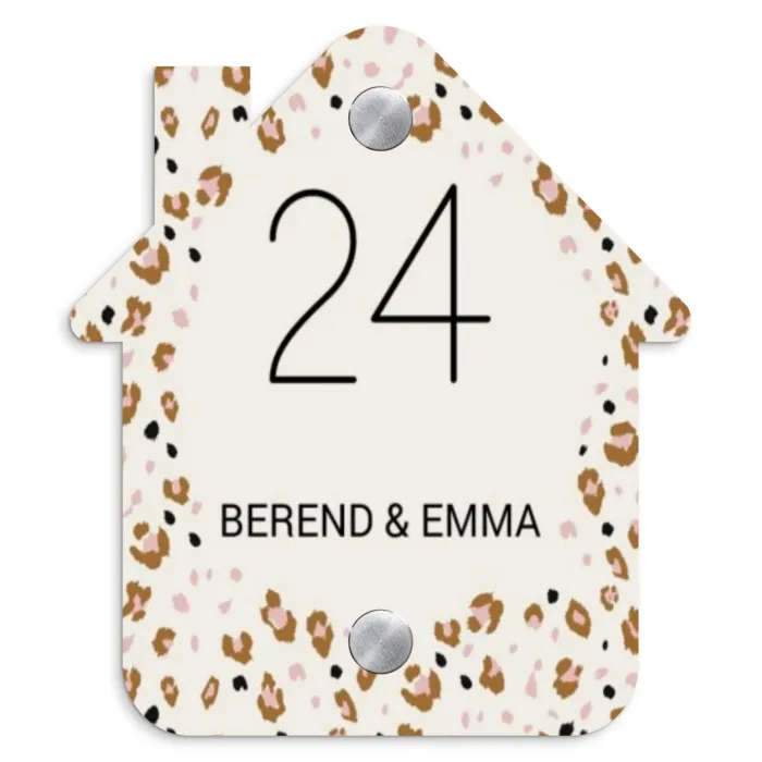 Panterprint rand - Klassiek Naambord Huisje klein -3d