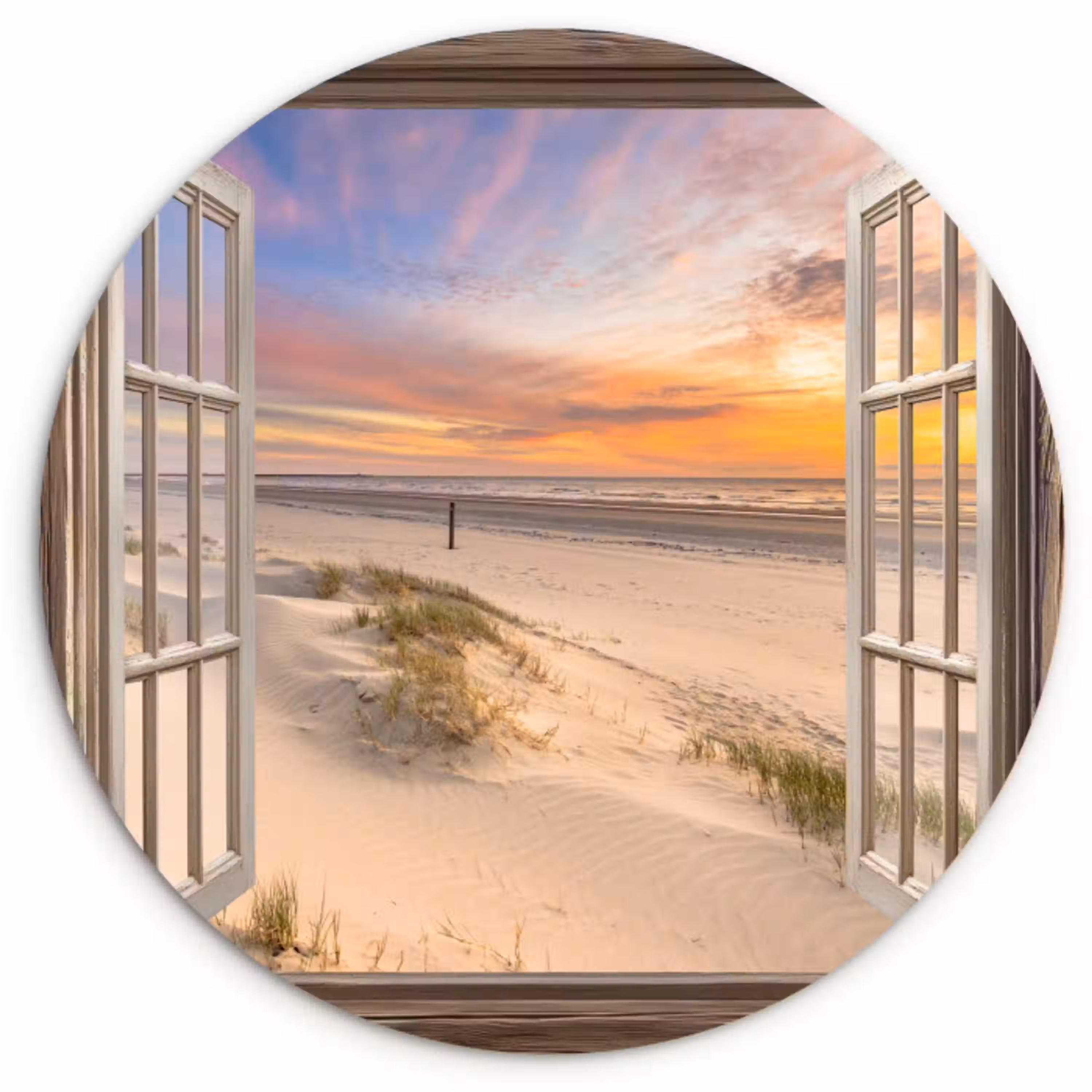 Doorkijk - Strand - Duinen - Natuur - Landschap Wandcirkel plexiglas klein -3d