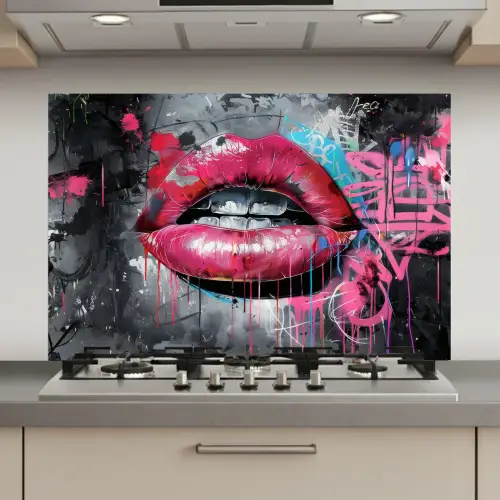 Lippen - Felroze - Graffiti - Verfstrepen keuken achterwand spatscherm klein -3d_website