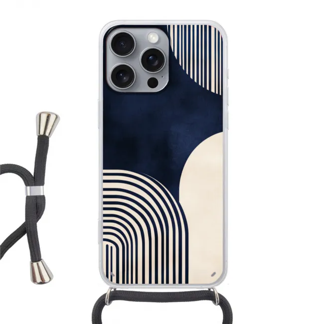 Telefoonhoesje met koord - Donkerblauw - Abstract - Lijnen