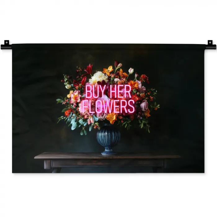 Quote - Bloemen - Vaas - Neon Wandkleed katoen klein -zz3d