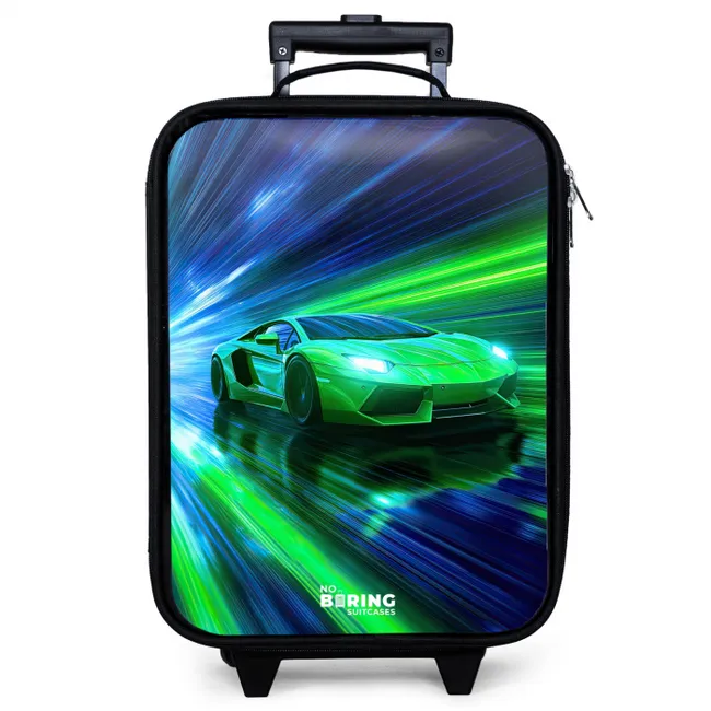 Raceauto - Felgroen - Lichtstralen - Snelheid Kinderkoffer - Zwart klein -zzz_website3d