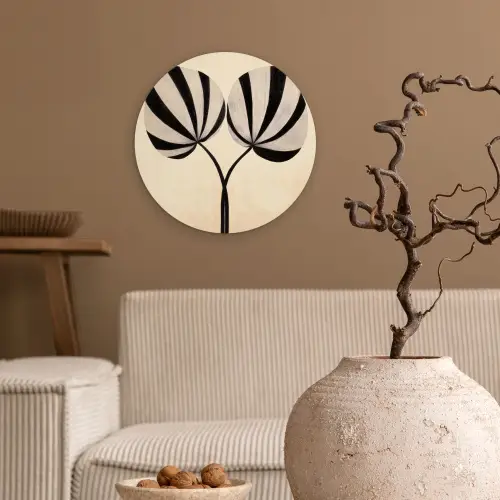 Bladeren - Gestreept - Stengel - Beige Wandcirkel plexiglas klein -sfeer1