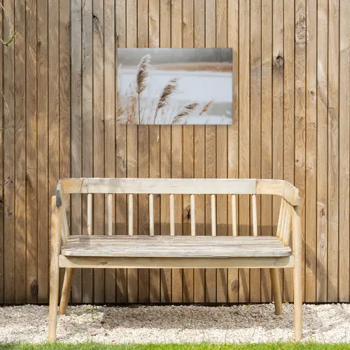 Riet - Meer - Winter - Natuur - Sneeuw - Beige Tuinposter op houten frame 2 cm dik klein -sfeer4