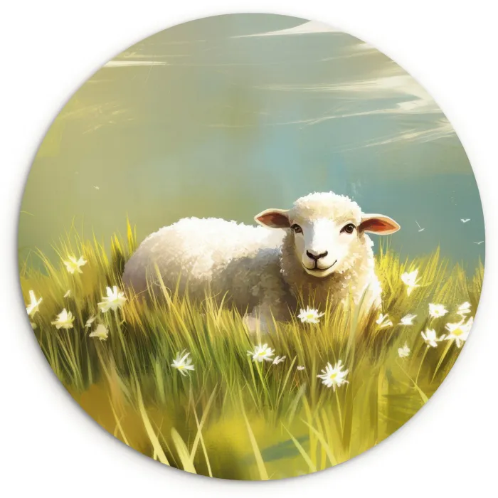 Schaap - Weide - Groen Wandcirkel plexiglas klein -3d