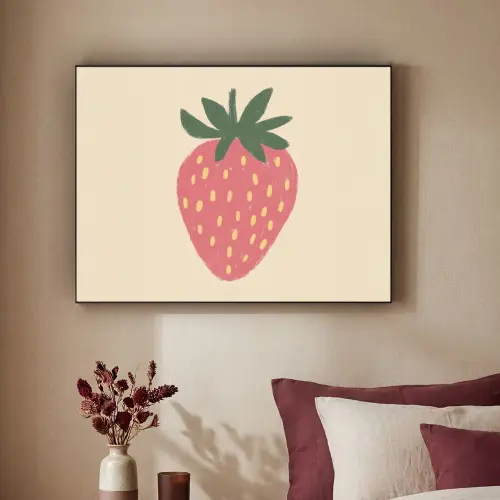Aardbei - Minimalistisch - Rood - Fruit Textielframe zwart klein -sfeer1
