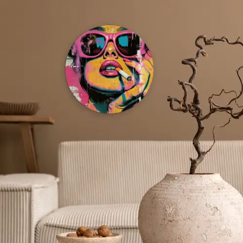 Portret - Vrouw - Abstract - Zonnebril Wandcirkel plexiglas klein -sfeer1